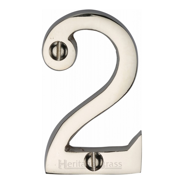 C1567 2-PNF • 51mm • Polished Nickel • Heritage Brass Face Fixing Numeral 2